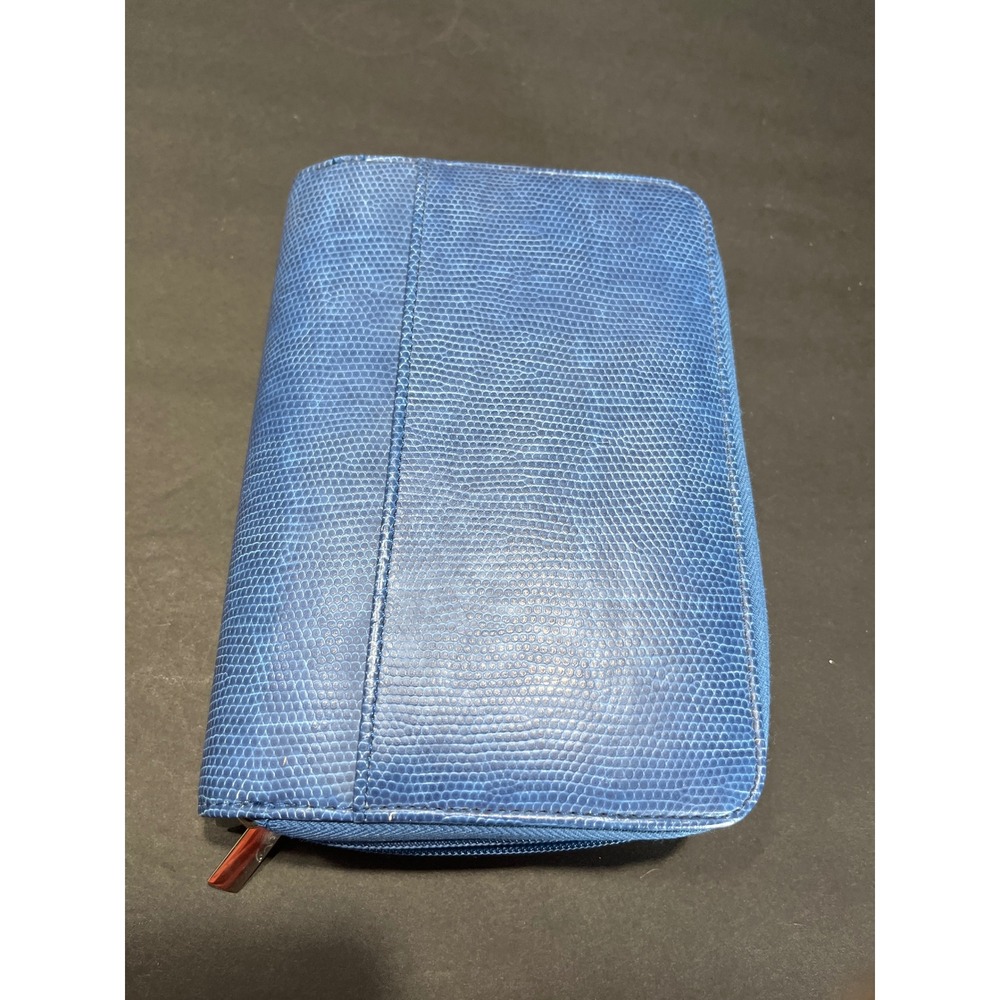 Mundi Blue Lizard Embossed Zip Around Organizer Wallet Planner with Calculator
